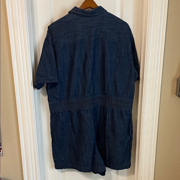 Free Assembly Denim Short Sleeve Romper Concert Western Boho Bohemian Preppy - Picture 3 of 3